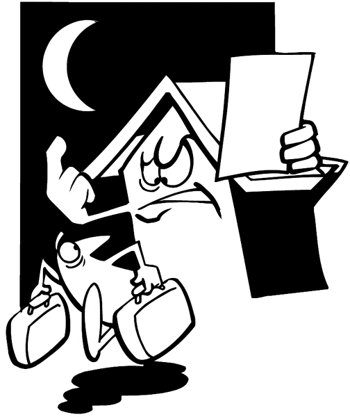 Man running away from nagging house vinyl sticker. Customize on line. Houses Homes Buildings 053-0161